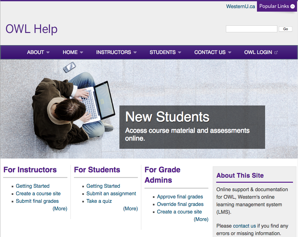 A screenshot of the OWL Help site